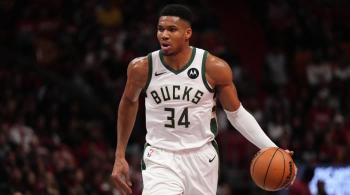 Milwaukee Bucks forward Giannis Antetokounmpo during 2023 NBA in-season tournament.